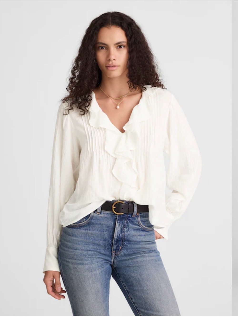 Madewell white Ruffle Front Pintuck Blouse S ( pit to pit 21)